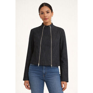 Y2K ASTUCES Womens Blazer Size 2 Denim Double Zip Jacket Office Siren France